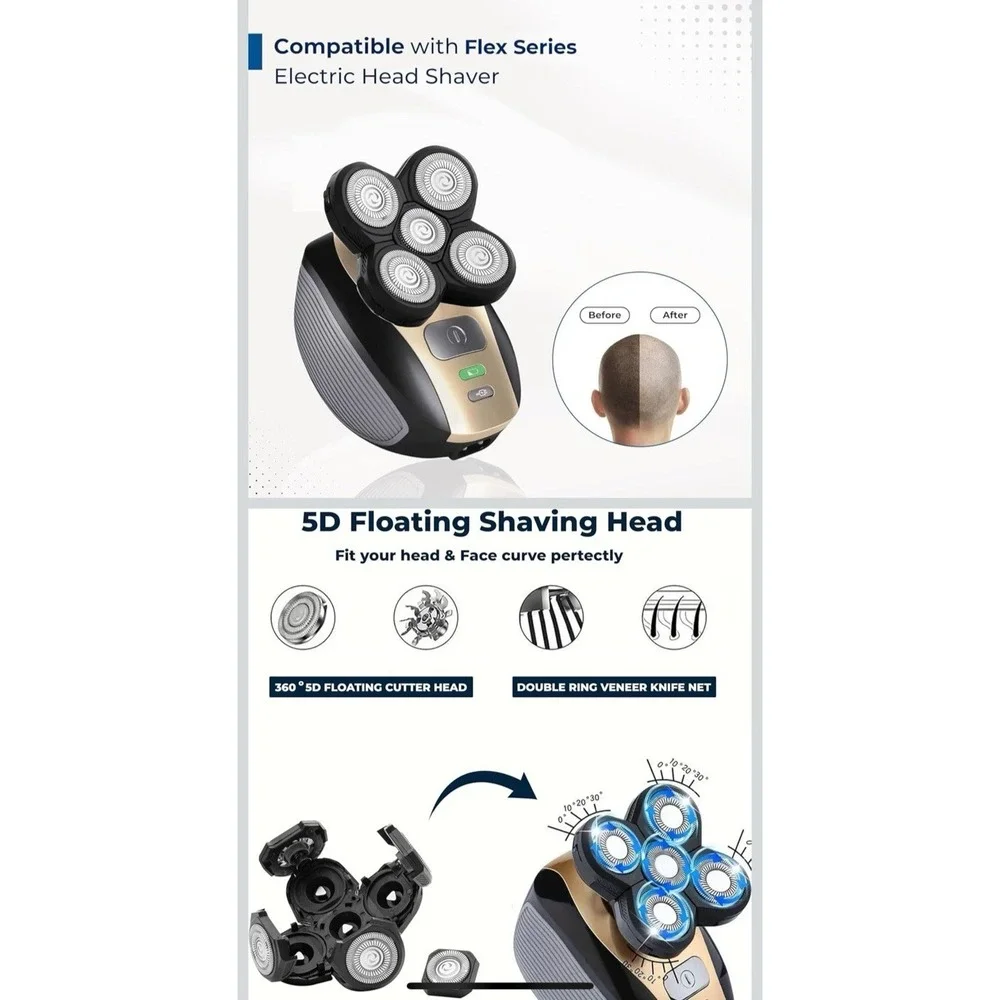 3 Pcs Blades Refills Compatible with Freebird Head Shaver, 5 Blades Shaver Repla